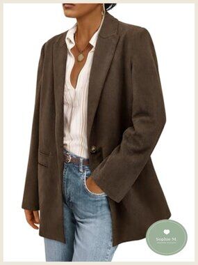 Corduroy Blazers for Women Winter Fall Casual Long Sleeve Button Front Work Coat
